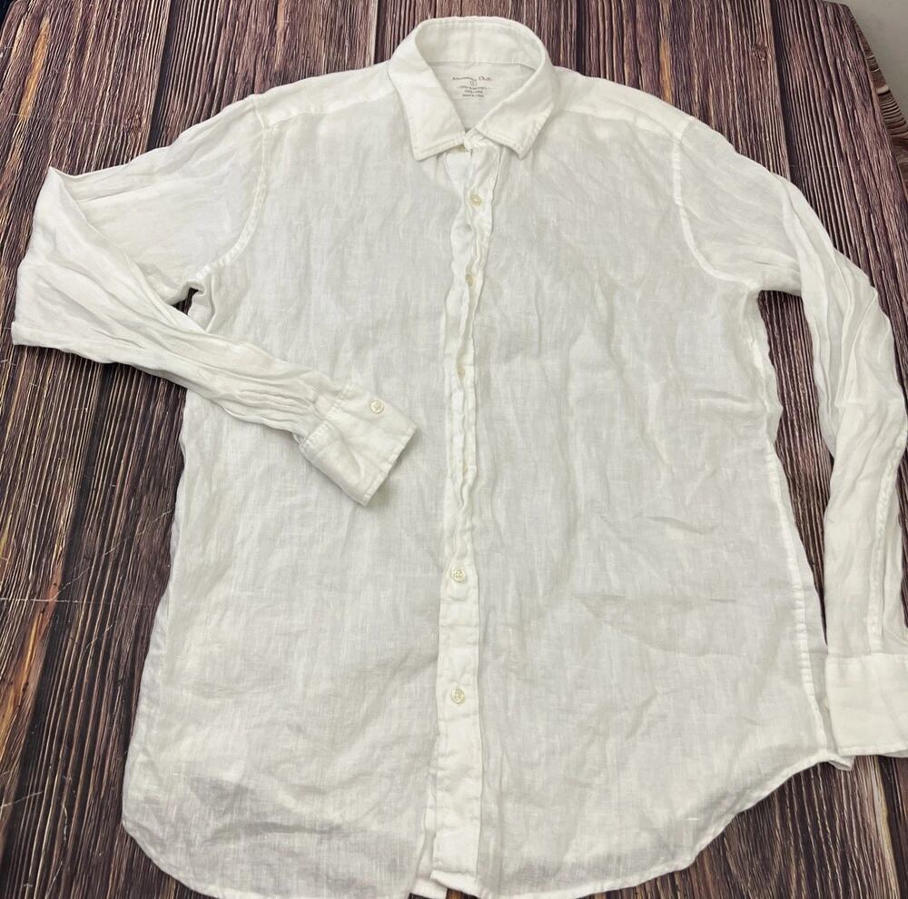 Massimo Dutti White Button Up Long Sleeve Linen Shirt Mens Size Large
